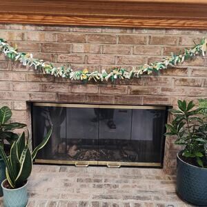 Green, yellow, white, tan ball & rag strip Garland, 6'